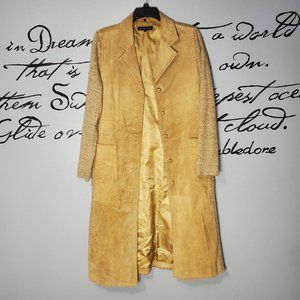 Camel Leather Suede & Knit Vintage Trench Coat from Rem Garson, Lg